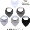 MINIIYOU - Set 6 Stuks Bandana Slabbetjes - Effen Grijs Wit - Waterproof – Jongens Meisjes - Puntslabbetjes - Katoen + Fleece