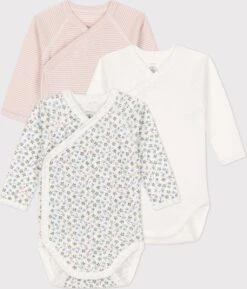 Petit Bateau Set Van 3 Katoenen Body's Met Lange Mouwen Voor Baby's Meisjes Rompertje - Maat 62