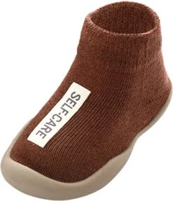 Merkloos Antislip Baby Schoentjes - Eerste Loopschoentjes – Completebabyuitzet - Maat 20,5 – 6-12 Maanden – 13 Cm - Mocca Bruin