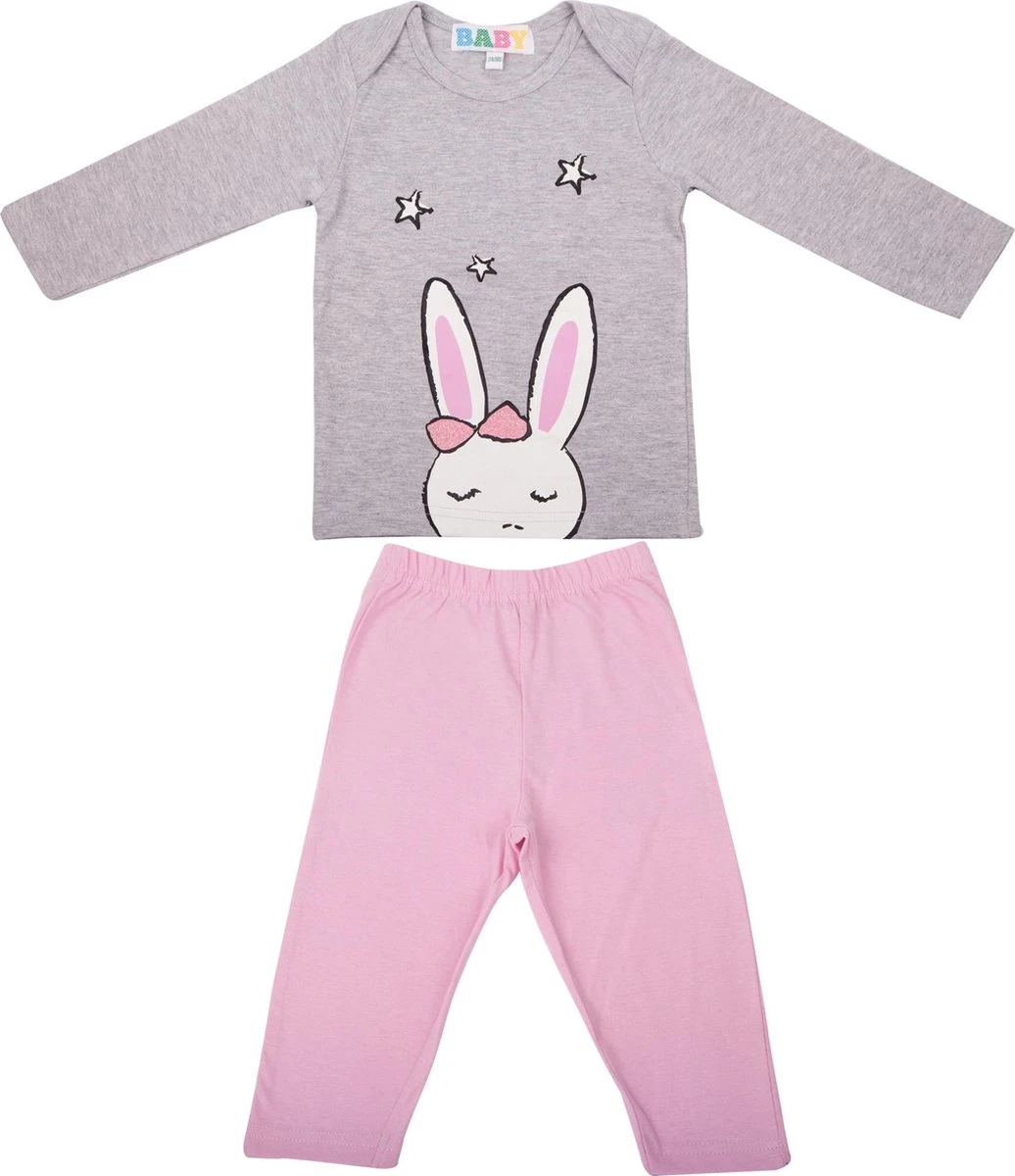 Amantes Baby Pyjama Grijs Melange/roze - Konijn - Maat 86/92 2 Amantes Baby Pyjama Grijs Melange/roze - Konijn - Maat 86/92 - Afbeelding 2