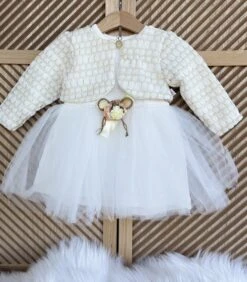 Merkloos Luxe Feestjurk-bruidsjurk-doopjurk-doopkleding-bruidsmeisjes-doopsel-bruiloft-verjaardag-fotoshoot-tule Jurk Met Jasje-baby Jurk-tweedelige Set-effen Katoenen Jurk Met Steentjes- Wit Ivoor Kleur - Goudkleur-glitter- Maat 74 - 9 Maanden Tem 12 Maanden -Goedkope Kleintje Kleding Winkel 1050x1200 1