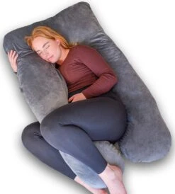 Ella® Zwangerschapskussen XXL U-vorm - Voedingskussen - Zijslaapkussen - Lichaamskussen - Body Pillow - Afneembare Minky Fleece Hoes - 140x80cm - Grijs
