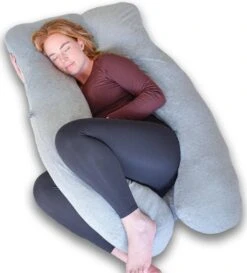 Ella® Zwangerschapskussen XXL U-Vorm - Voedingskussen - Zijslaapkussen - Lichaamskussen - Body Pillow - Afneembare Jersey Katoenen Hoes - 140x80cm - Lichtgrijs