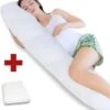 Ondersteunend Lichaamskussen - 40 X 140cm + Gewatteerde Kussensloop - Wit - Body Pillow - Zwangerschapskussen - Body Pillow - Lichaamskussen - 140 Cm - Voedingskussen - Zijslaapkussen - Sluimerrol - Afneembaar Hoes Premium Body Pillow Lichaamskussen