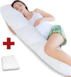Ondersteunend Lichaamskussen - 40 X 140cm + Gewatteerde Kussensloop - Wit - Body Pillow - Zwangerschapskussen - Body Pillow - Lichaamskussen - 140 Cm - Voedingskussen - Zijslaapkussen - Sluimerrol - Afneembaar Hoes Premium Body Pillow Lichaamskussen