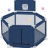 Merkloos Grondbox - Zeshoek Baby Speelbox - Playpen - Kruipbox Met Basketballkorf- Blauw