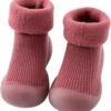 Fleece Anti-slip Babyschoentjes - Soksloffen - Eerste Loopschoentjes Van Baby-Slofje - Effen Donkerrood Maat 20/21