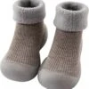 Fleece Anti-slip Babyschoentjes - Sok Sloffen - Eerste Loopschoentjes Van Baby-Slofje - Effen Donkergrijs - Maat 18/19