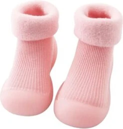 Fleece Anti-slip Babyschoentjes - Soksloffen - Eerste Loopschoentjes Van Baby-Slofje - Effen Roze - Maat 20/21