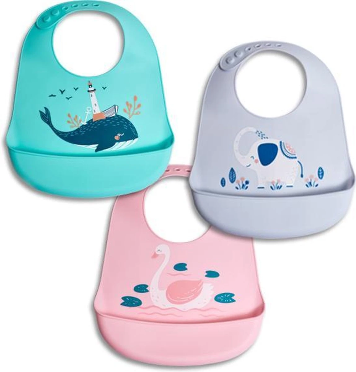 Merkloos 3 Stuks Siliconen Slabbetje Met Opvangbakje - Baby En Peuter - Verstelbaar En Waterdicht - Zwaan Olifant Walvis 1 Merkloos 3 Stuks Siliconen Slabbetje Met Opvangbakje - Baby En Peuter - Verstelbaar En Waterdicht - Zwaan Olifant Walvis