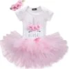 3 In 1 Set Cakesmash Outfit Meisje - Eerste Verjaardag Eenhoorn Jurk Set - Babykleding - Roze Unicorn - 1 Jaar
