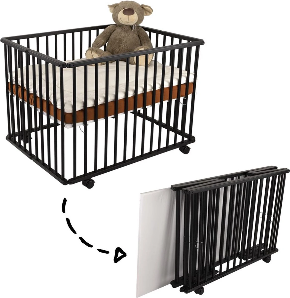 Cabino Baby Box Inklapbaar Met In Hoogte Verstelbare Bodem Zwart 1 Cabino Baby Box Inklapbaar Met In Hoogte Verstelbare Bodem Zwart