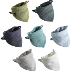 7 Stuks Hydrofiele Bandana Slabbetjes - Blauw - Groen - Wit - Grijs