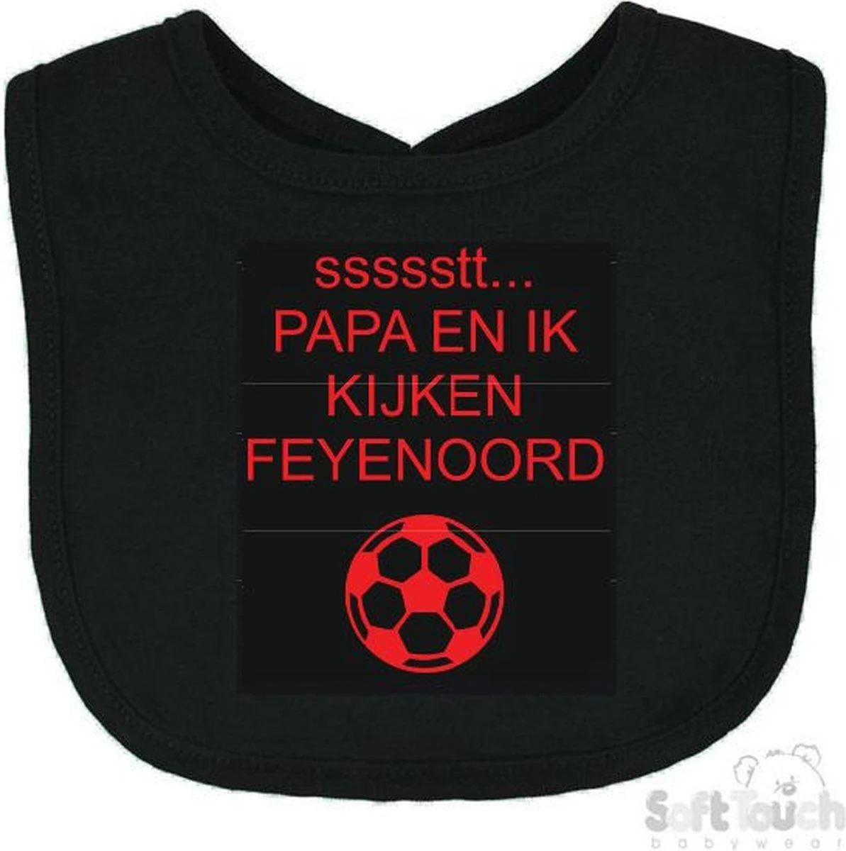 Soft Touch Slabbetje "ssssstt Papa En Ik Kijken FEYENOORD" Unisex Katoen Zwart/rood Afmeting 33 X 22 Cm 1 Soft Touch Slabbetje "ssssstt Papa En Ik Kijken FEYENOORD" Unisex Katoen Zwart/rood Afmeting 33 X 22 Cm