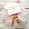 Merkloos Eerste Verjaardag Set - 3 In 1 Set Cakesmash Outfit - First Birthday Outfit - Eerste Verjaardag - Een Jaar Tutu Dress - Babykleding - Eenhoorn - Leuk Cadeau 1 Jaar - Photoshoot Jurk Set
