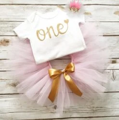 Merkloos Eerste Verjaardag Set - 3 In 1 Set Cakesmash Outfit - First Birthday Outfit - Eerste Verjaardag - Een Jaar Tutu Dress - Babykleding - Eenhoorn - Leuk Cadeau 1 Jaar - Photoshoot Jurk Set