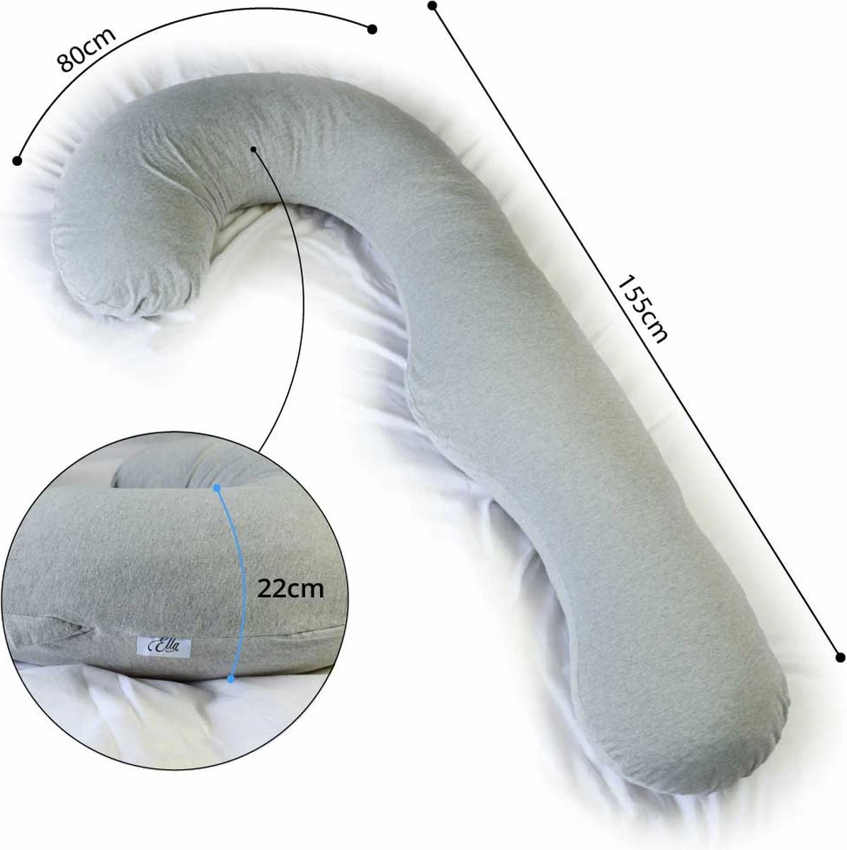 Ella® Zwangerschapskussen XXL J-vorm - Zijslaapkussen - Lichaamskussen - Voedingskussen - Body Pillow - 155cm - Afneembare Jersey Katoenen Hoes - Lichtgrijs 8 Ella® Zwangerschapskussen XXL J-vorm - Zijslaapkussen - Lichaamskussen - Voedingskussen - Body Pillow - 155cm - Afneembare Jersey Katoenen Hoes - Lichtgrijs - Afbeelding 8