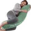 Litollo® Zwangerschapskussen (J-vorm) - Zijslaapkussen - Voedingskussen - Lichaamskussen - Body Pillow - 145cm - Zachte Fleece Stof - Afneembare Hoes - Olijfgroen