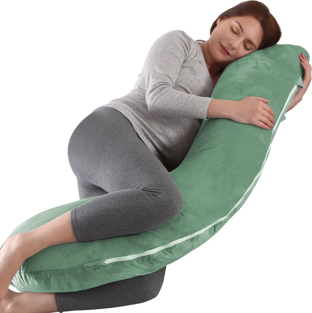 Litollo® Zwangerschapskussen (J-vorm) - Zijslaapkussen - Voedingskussen - Lichaamskussen - Body Pillow - 145cm - Zachte Fleece Stof - Afneembare Hoes - Olijfgroen 1 Litollo® Zwangerschapskussen (J-vorm) - Zijslaapkussen - Voedingskussen - Lichaamskussen - Body Pillow - 145cm - Zachte Fleece Stof - Afneembare Hoes - Olijfgroen