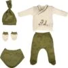 Pasgeboren Unisex Babykleding Voor Jongens Meisjes - Babymutsje + Babybroek + T-shirt Met Lange Mouwen + Babyhandschoen + Slabbetje-outfitset - 5-delige Peuterset Van 0-3 Maanden