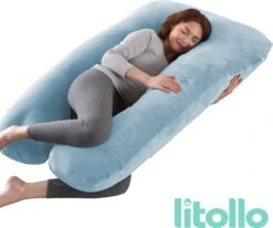Litollo® Zwangerschapskussen XXL - Voedingskussen - Lichaamskussen - 280cm - Zachte Fleece Stof - Body Pillow - Afneembare Hoes - Blauw