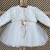 Merkloos Luxe Feestjurk-bruidsjurk-doopkleding-tule Jurk Met Jasje-blaadjesmotief-baby Jurk-tutu Rok- Tweedelige Set- Katoenen Jurk Met Steentjes En Bloem-bruidsmeisjes-doopsel-bruiloft-verjaardag-foto Shoot- Wit Ivoor Kleur - Maat 86 - 18 Tem 24maanden