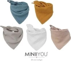 MINIIYOU - 5 Stuks Hydrofiele Bandana Slabbetjes - Effen Blauw - Geel Wit - Kwijlslabbetjes