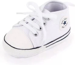 Baby Schoenen - Pasgeboren Babyschoenen - Eerste Baby Schoentjes 0-6 Maanden - Zachte Zool Antislip - Baby Slofjes 11cm - Wit