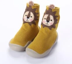 Anti-slip Babyschoentjes - Soksloffen - Eerste Loopschoentjes Van Baby-Slofje - Okergeel Leeuw Maat 20/21