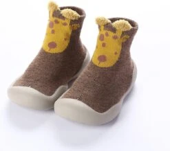 Anti-slip Babyschoentjes - Soksloffen - Eerste Loopschoentjes Van Baby-Slofje - Bruin Giraffe Maat 20/21