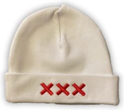 Merkloos Baby Muts Kleur Wit Amsterdam 3 Kruizen Rood