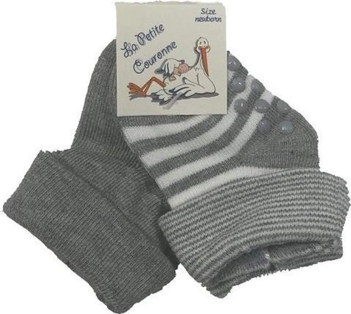 La Petite Couronne Babysokken Uni/gestreept Newborn Grijs 2-pack 1 La Petite Couronne Babysokken Uni/gestreept Newborn Grijs 2-pack