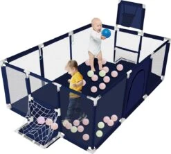 Merkloos Grondbox - Babay Speelbox - 181x122cm Rechthoekig Groot Formaat Met Basketbalkorf - Blauw