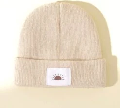 Merkloos Little Koekies - Stoere Wintermuts - Beige - Koud - Winter - Kraamcadeau - 0-6 Maanden