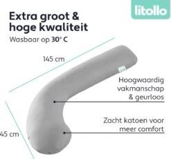 Litollo® Zwangerschapskussen (J-vorm) - Zijslaapkussen - Voedingskussen - Lichaamskussen - Body Pillow - 145cm - Afneembare Hoes - Grijs -Goedkope Kleintje Kleding Winkel 1200x1119
