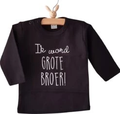 Merkloos Shirt Jongen Ik Word Grote Broer Big Brother | Lange Mouw T-Shirt | Zwart | Maat 92 Zwangerschap Aankondiging Baby Bekendmaking