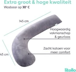 Litollo® Zwangerschapskussen (J-vorm) - Zijslaapkussen - Voedingskussen - Lichaamskussen - Body Pillow - 145cm - Zachte Fleece Stof - Afneembare Hoes - Grijs -Goedkope Kleintje Kleding Winkel 1200x1137 4