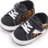 Baby Schoentjes - Babysneakers Van Completebabyuitzet - Klittenband Met Veter - Schoenmaat 20-21 – 6-12 Maanden (12cm) - Zwart, Luipaardprint