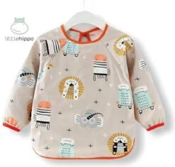 Kinderschort 'Zoo' Lange Mouwen - Slab Met Mouwen - Slabbetje Little Hippo - Waterafstotend - Knutselen - Kliederschort - 3 Tot 5 Jaar