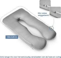 Telano Zwangerschapskussen 100% Katoen XXL | Extra Hoes En Opbergtas | 100% Katoenen Hoes | 2500 Gram Vulling| Voedingskussen | U Vorm | Extra Groot | Zijslaapkussen | Grijs -Goedkope Kleintje Kleding Winkel 1200x1143 4