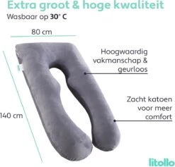 Litollo® Zwangerschapskussen XXL - Voedingskussen - Lichaamskussen - Body Pillow - 280cm - Zachte Fleece Stof - Grijs - Met Gratis Extra Afneembare Hoes (t.w.v. €29,95) -Goedkope Kleintje Kleding Winkel 1200x1151 3
