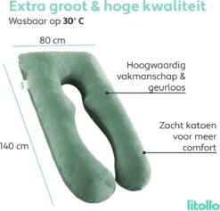 Litollo® Zwangerschapskussen XXL - Voedingskussen - Lichaamskussen - 280cm - Zachte Fleece Stof - Body Pillow - Afneembare Hoes - Olijfgroen -Goedkope Kleintje Kleding Winkel 1200x1151 4
