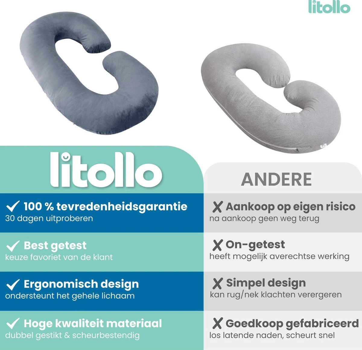 Litollo® Zwangerschapskussen (C-vorm) - Voedingskussen - Lichaamskussen - Zijslaapkussen - Body Pillow - Zachte Fleece Stof - Grijs 8 Litollo® Zwangerschapskussen (C-vorm) - Voedingskussen - Lichaamskussen - Zijslaapkussen - Body Pillow - Zachte Fleece Stof - Grijs - Afbeelding 8