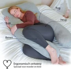 Ella® Zwangerschapskussen XXL U-Vorm - Voedingskussen - Zijslaapkussen - Lichaamskussen - Body Pillow - Afneembare Jersey Katoenen Hoes - 140x80cm - Lichtgrijs -Goedkope Kleintje Kleding Winkel 1200x1162 5