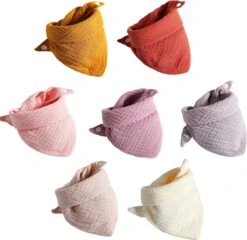 7 Stuks Hydrofiele Bandana Slabbetjes - Roze - Geel - Crème - Roestbruin -Goedkope Kleintje Kleding Winkel 1200x1164 2