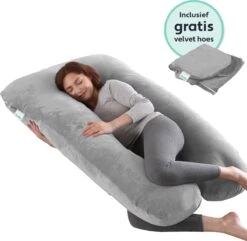 Litollo® Zwangerschapskussen XXL - Voedingskussen - Lichaamskussen - Body Pillow - 280cm - Zachte Fleece Stof - Grijs - Met Gratis Extra Afneembare Hoes (t.w.v. €29,95)