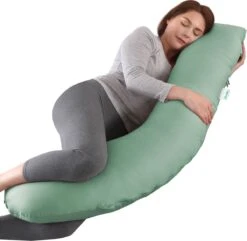 Litollo® Zwangerschapskussen (J-vorm) - Zijslaapkussen - Voedingskussen - Lichaamskussen - Body Pillow - 145cm - Afneembare Hoes - Olijfgroen