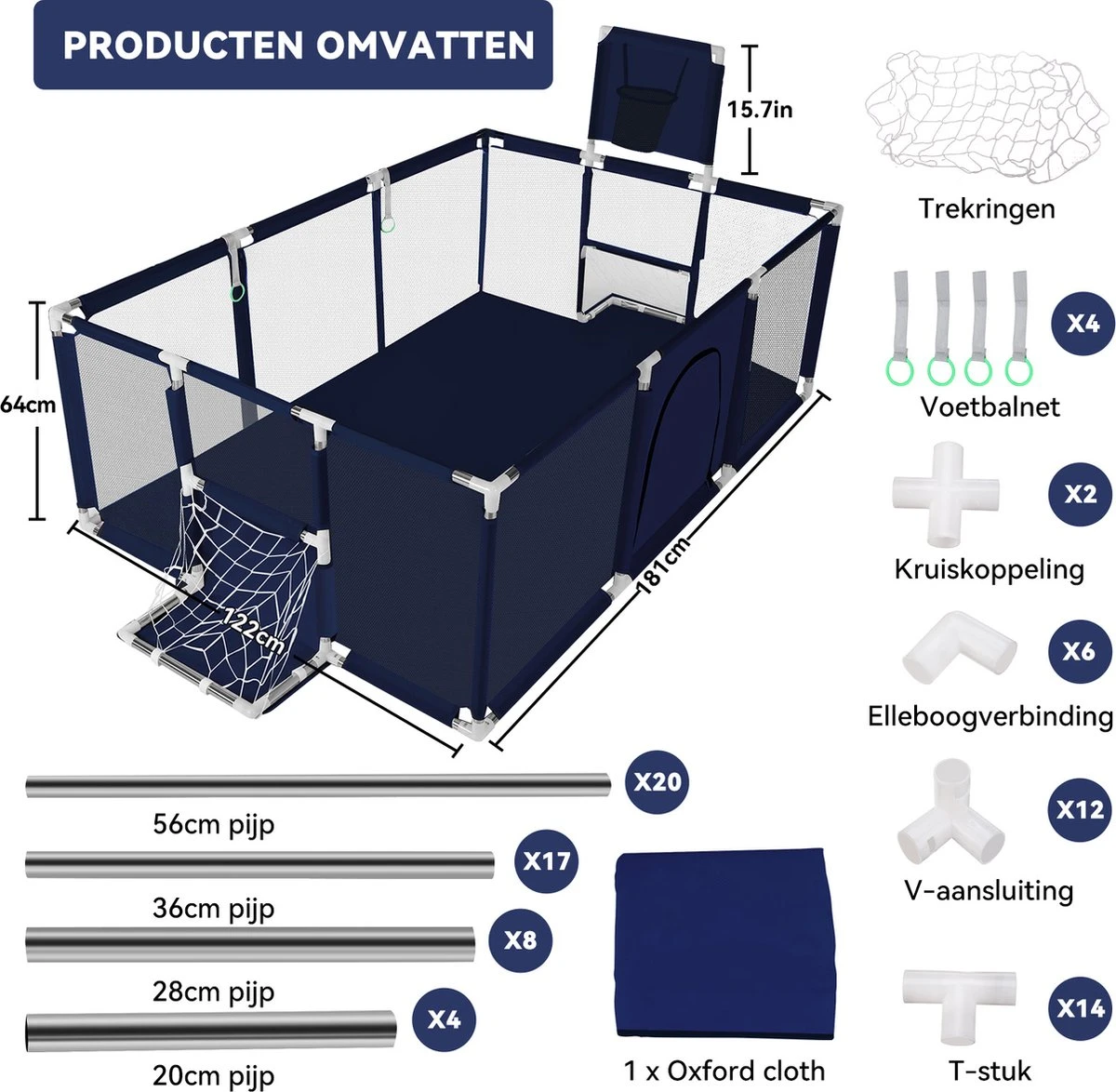 Merkloos Grondbox - Babay Speelbox - 181x122cm Rechthoekig Groot Formaat Met Basketbalkorf - Blauw 6 Merkloos Grondbox - Babay Speelbox - 181x122cm Rechthoekig Groot Formaat Met Basketbalkorf - Blauw - Afbeelding 6
