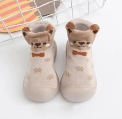 Anti-slip Babyschoentjes - Soksloffen - Eerste Loopschoentjes Van Baby-Slofje - Bruin Beer Maat 18/19