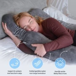 Ella® Zwangerschapskussen XXL U-vorm - Voedingskussen - Zijslaapkussen - Lichaamskussen - Body Pillow - Afneembare Minky Fleece Hoes - 140x80cm - Grijs -Goedkope Kleintje Kleding Winkel 1200x1198 9